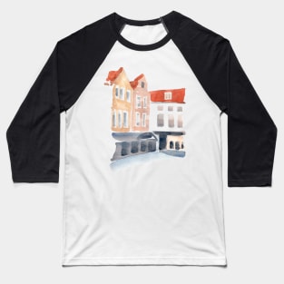 Two old houses in the of street of Bruges, Belgium. Baseball T-Shirt